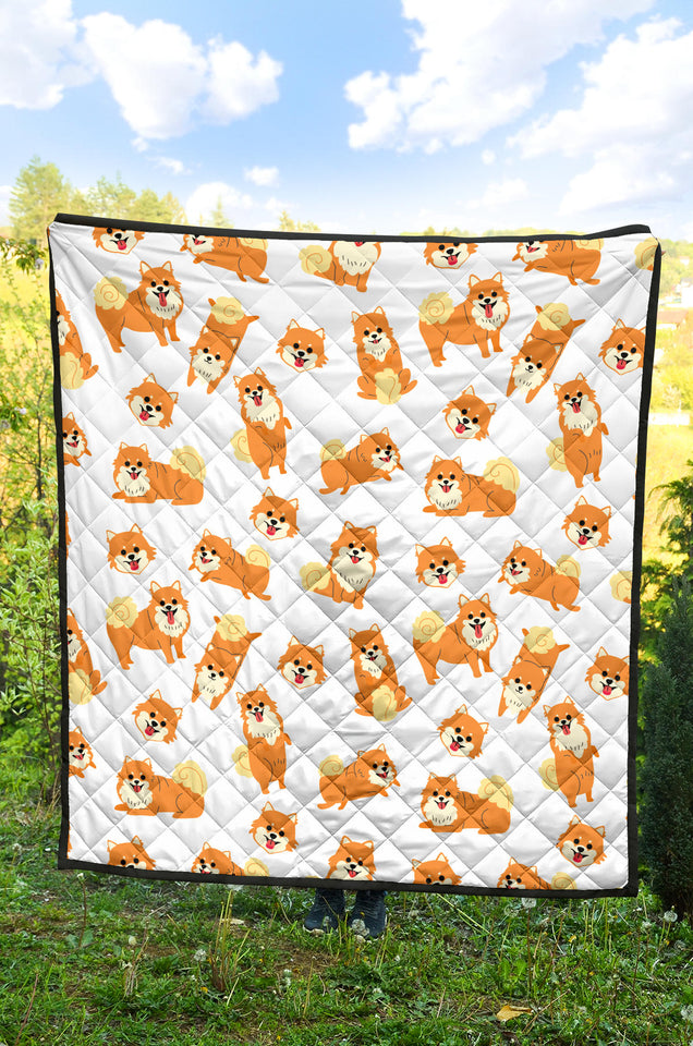Brown Pomeranian Pattern Premium Quilt