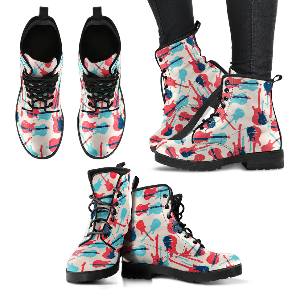 Red Blue Guitar Pattern Leather Boots