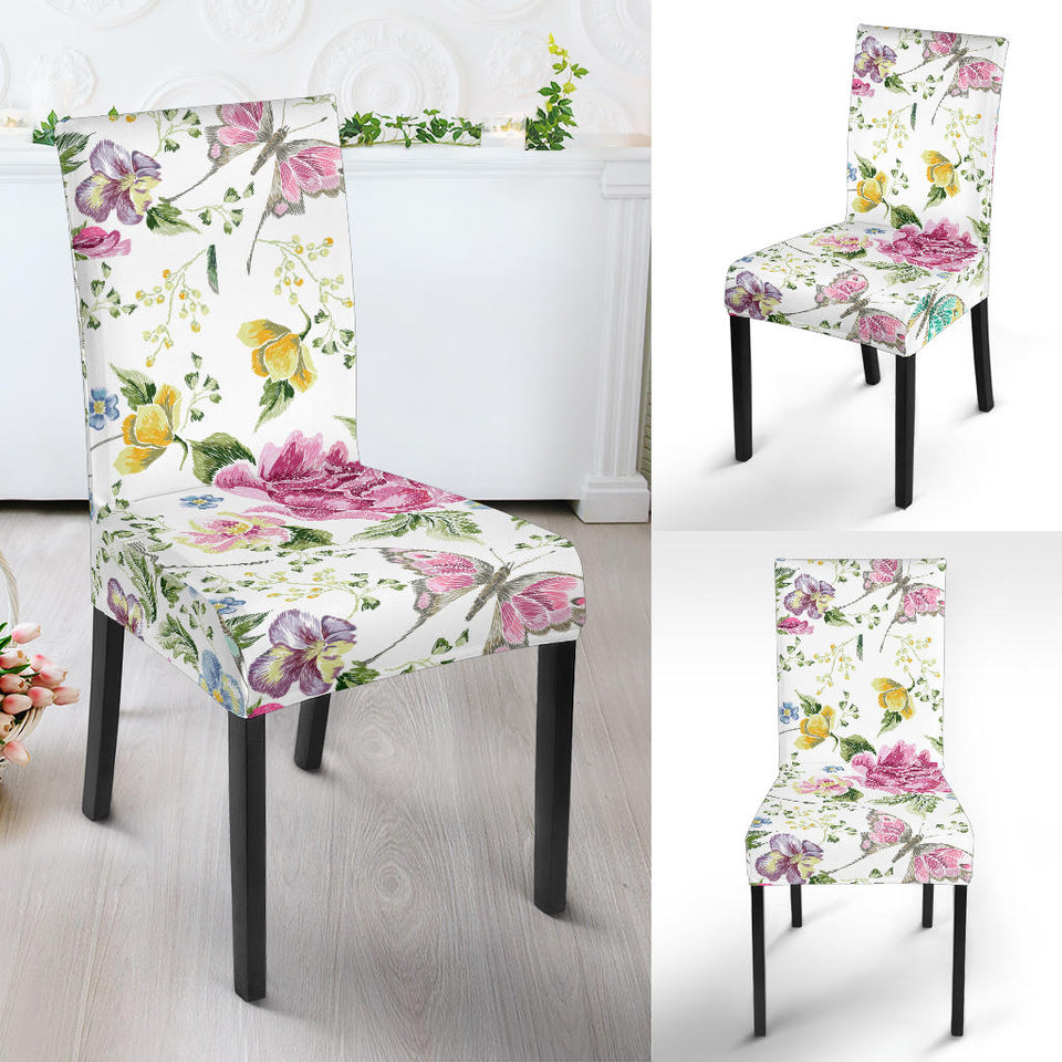 Hand Drawn Butterfly Rose Dining Chair Slipcover