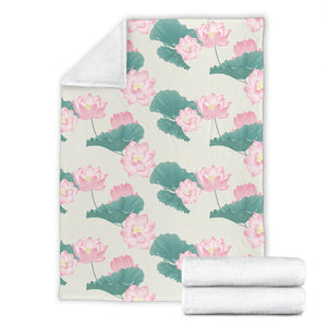 Pink Lotus Waterlily Leaves Pattern Premium Blanket