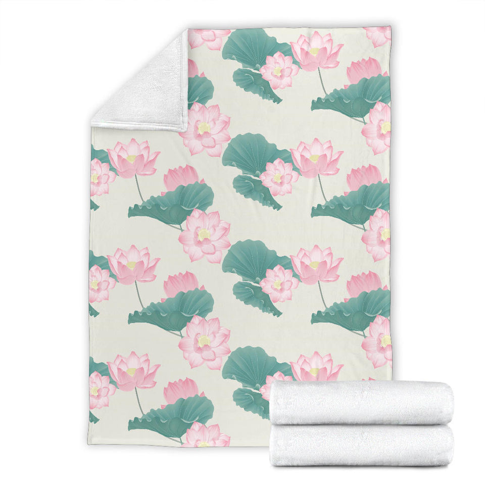 Pink Lotus Waterlily Leaves Pattern Premium Blanket