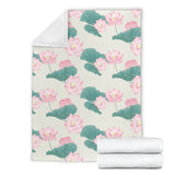 Pink Lotus Waterlily Leaves Pattern Premium Blanket