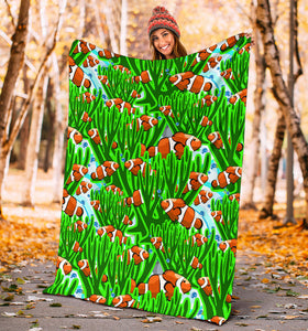 Clown Fish Pattern Print Design 01 Premium Blanket