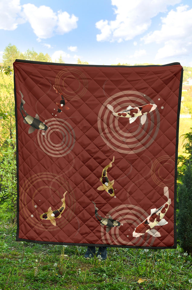 Koi Fish Carp Fish Red Background Premium Quilt
