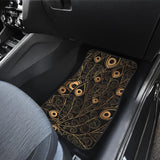 Gold Peacock Feather Pattern Front And Back Car Mats