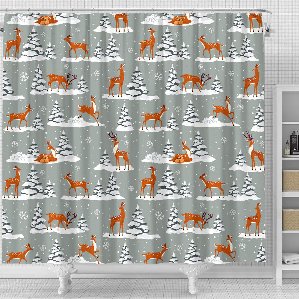 Beautiful Deers Winter Christmas Shower Curtain Fulfilled In US