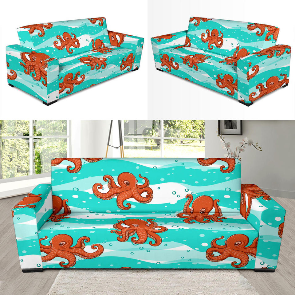 Octopuses Sea Wave Background Sofa Slipcover
