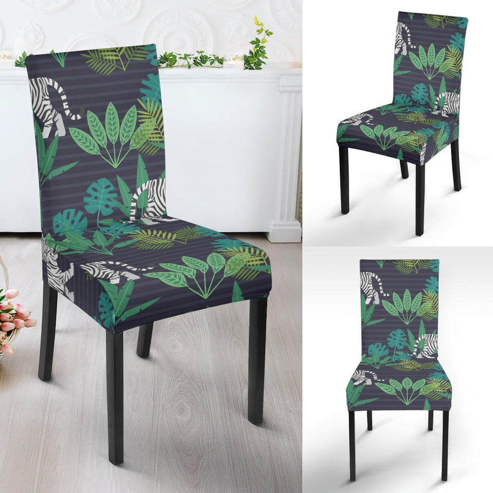 White Bengal Tigers Tropical Plant Dining Chair Slipcover