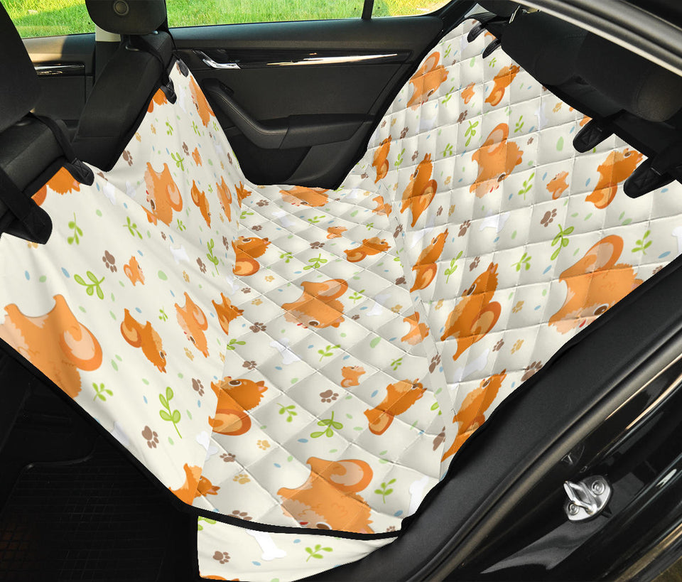 Cute Brown Pomeranian Paw Leave Bone Pattern Dog Car Seat Covers