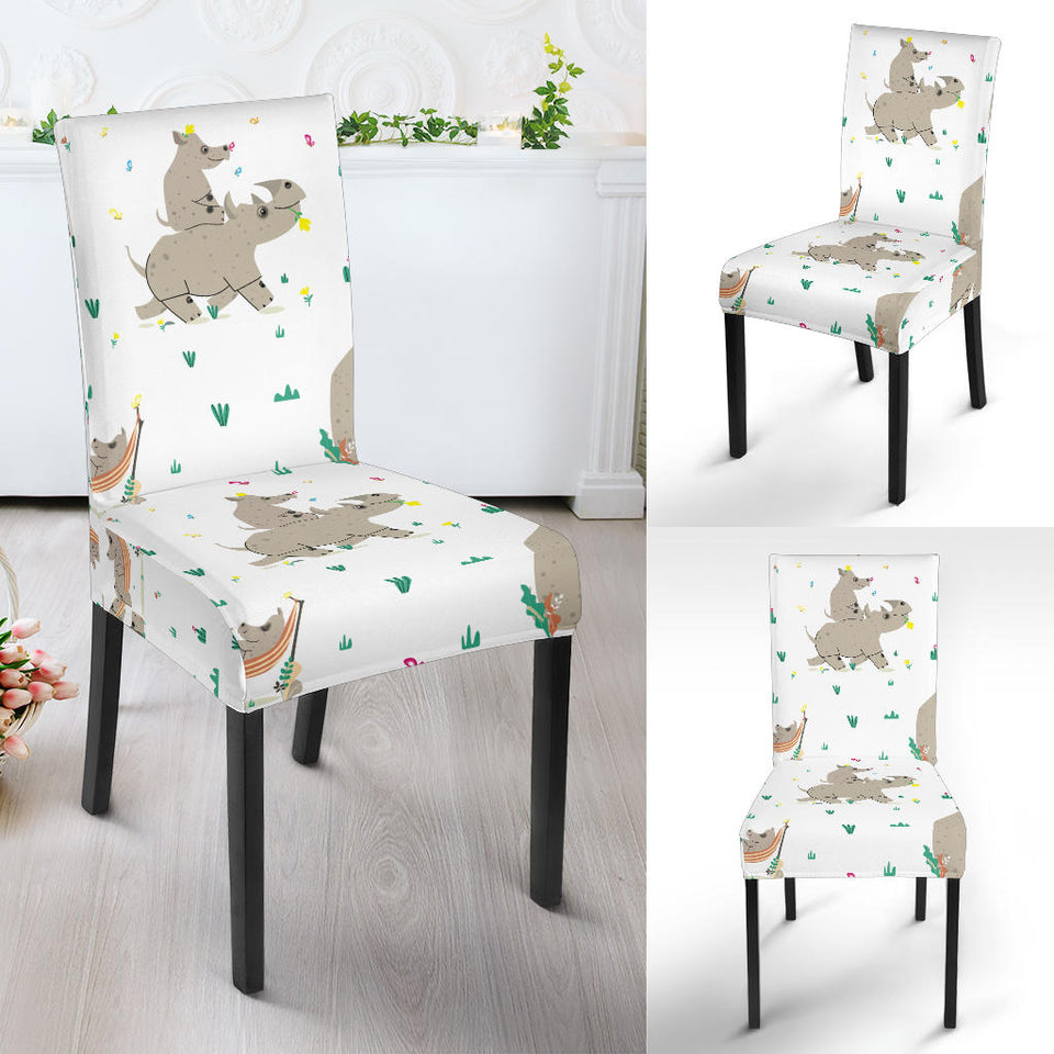 Cute Rhino Pattern Background Dining Chair Slipcover