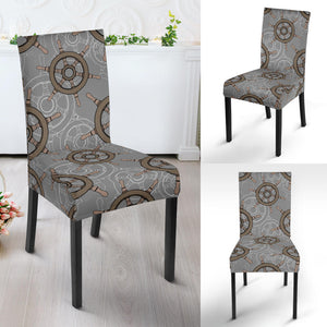 Nautical Wood Steering Wheel Pattern Dining Chair Slipcover