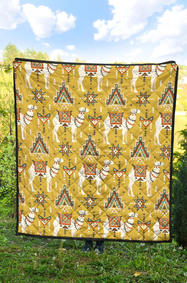 Camels Ethnic Motif Pattern Premium Quilt