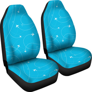 Airplane Destinations Blue Background  Universal Fit Car Seat Covers