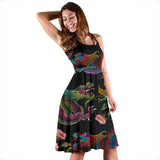Dragons Flower Pattern Sleeveless Midi Dress
