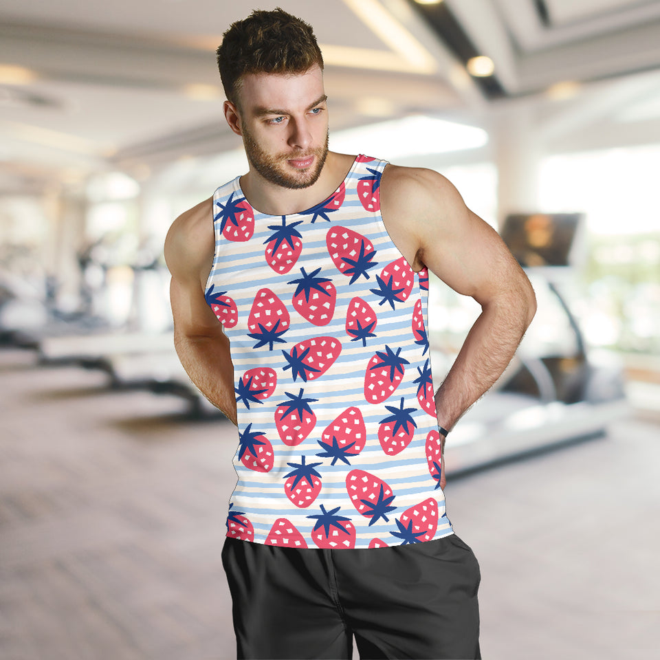 Strawberry pattern blue lines background Men Tank Top