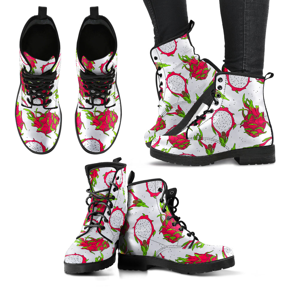 Dragon Fruits White Background Leather Boots