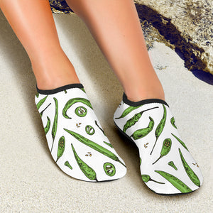 Hand Drawn Sketch Style Green Chili Peppers Pattern Aqua Shoes