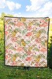 Pink Flamingo Birds Pineapples Hibiscus Flower Pattern Premium Quilt