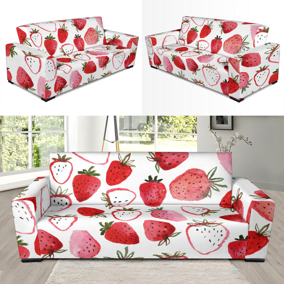 Watercolor Hand Drawn Beautiful Strawberry Pattern Sofa Slipcover