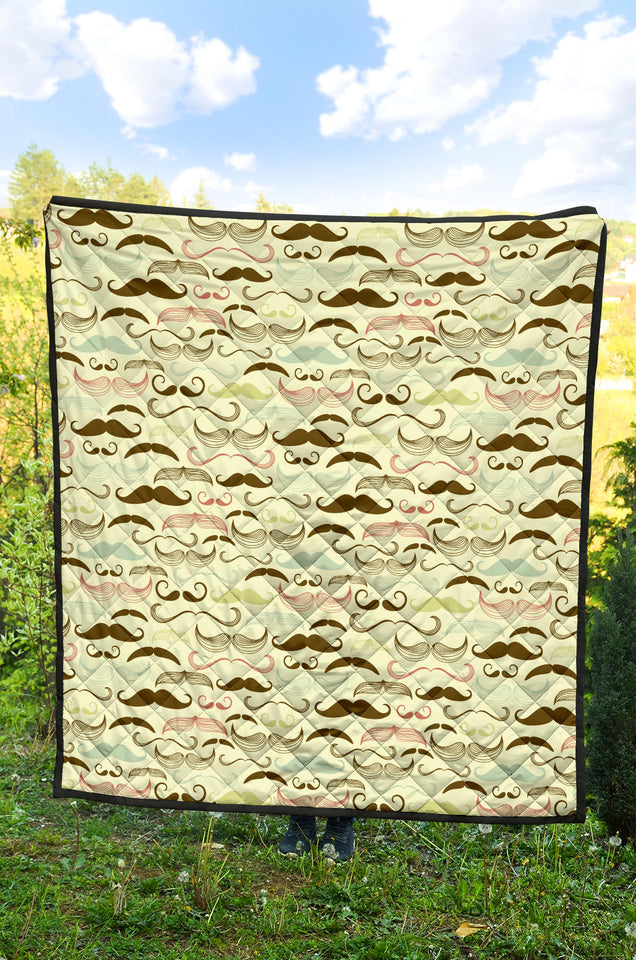Mustache Beard Pattern Print Design 01 Premium Quilt