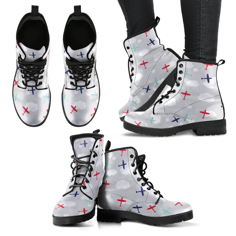 Airplane Cloud Grey Background Leather Boots