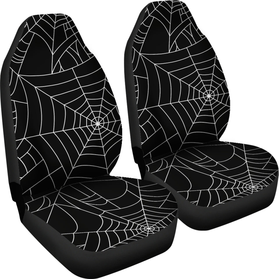Spider Web Pattern Black Background White Cobweb Universal Fit Car Seat Covers