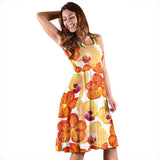 Orange Yellow Orchid Flower Pattern Background Sleeveless Midi Dress