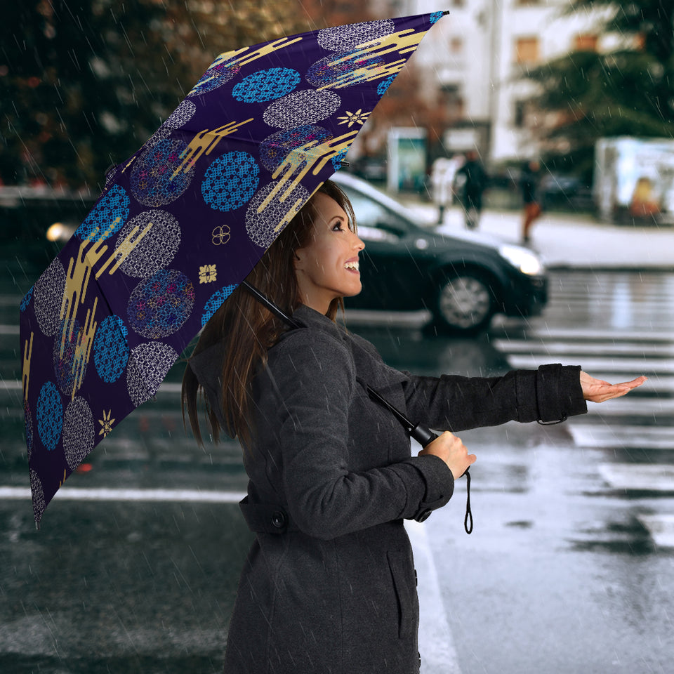 Blue Japanese Pattern Cloud Wave Flower Umbrella