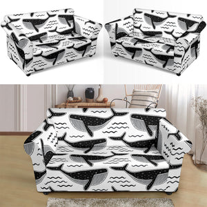 Black Whale Pattern Loveseat Couch Slipcover