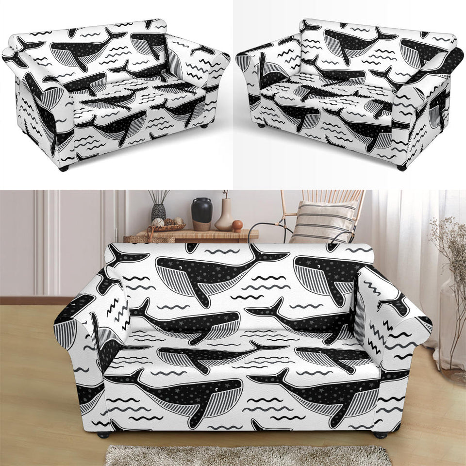 Black Whale Pattern Loveseat Couch Slipcover
