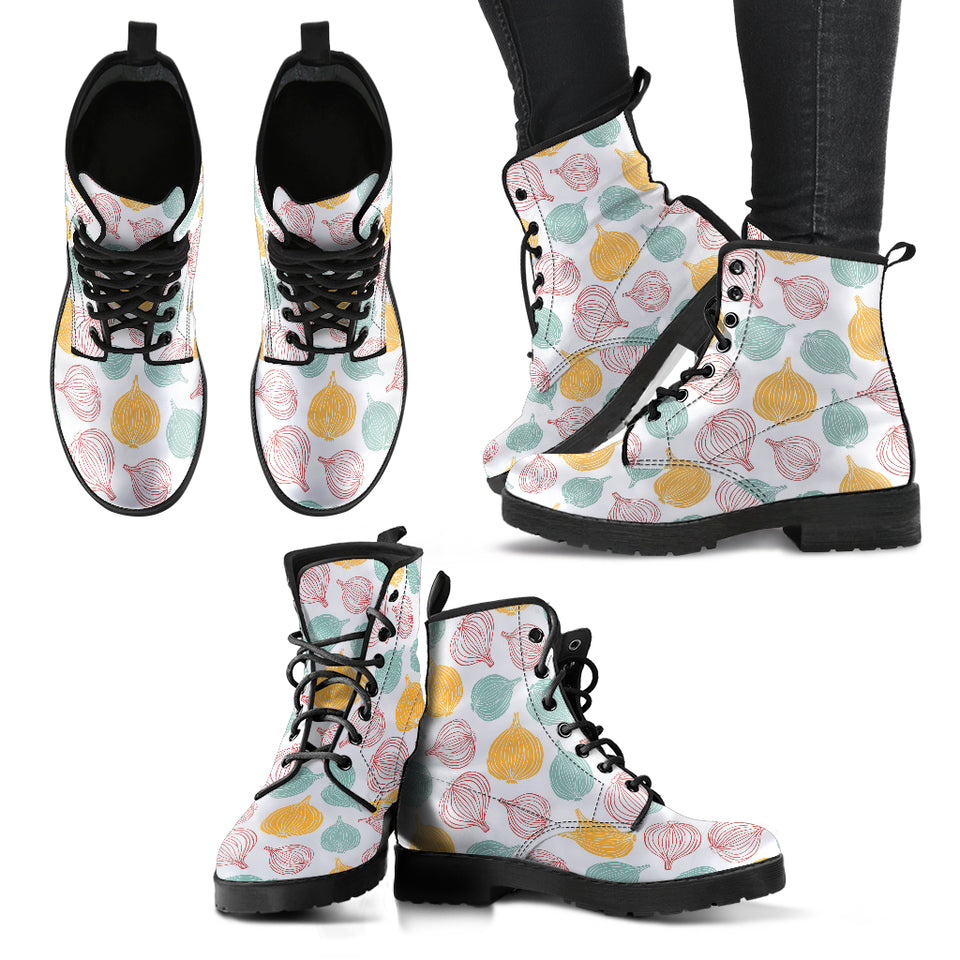 Colorful Onions White Background Leather Boots