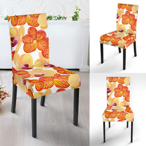 Orange Yellow Orchid Flower Pattern Background Dining Chair Slipcover