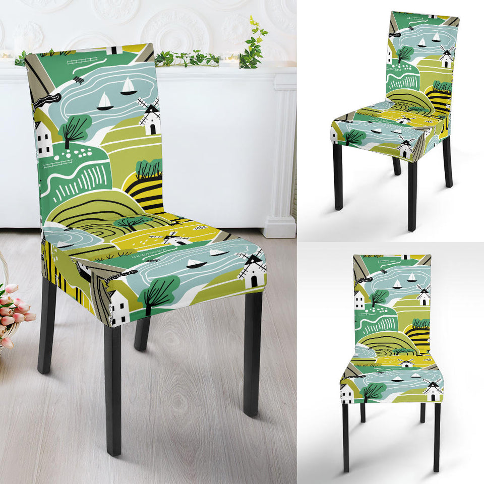 Hand Drawn Windmill Pattern Dining Chair Slipcover