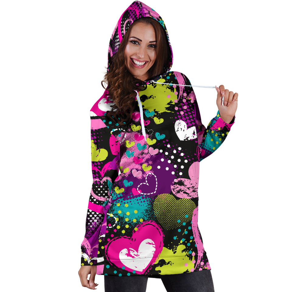 Heart Dot Wave Star Creative Design Pattern Women'S Hoodie Dress