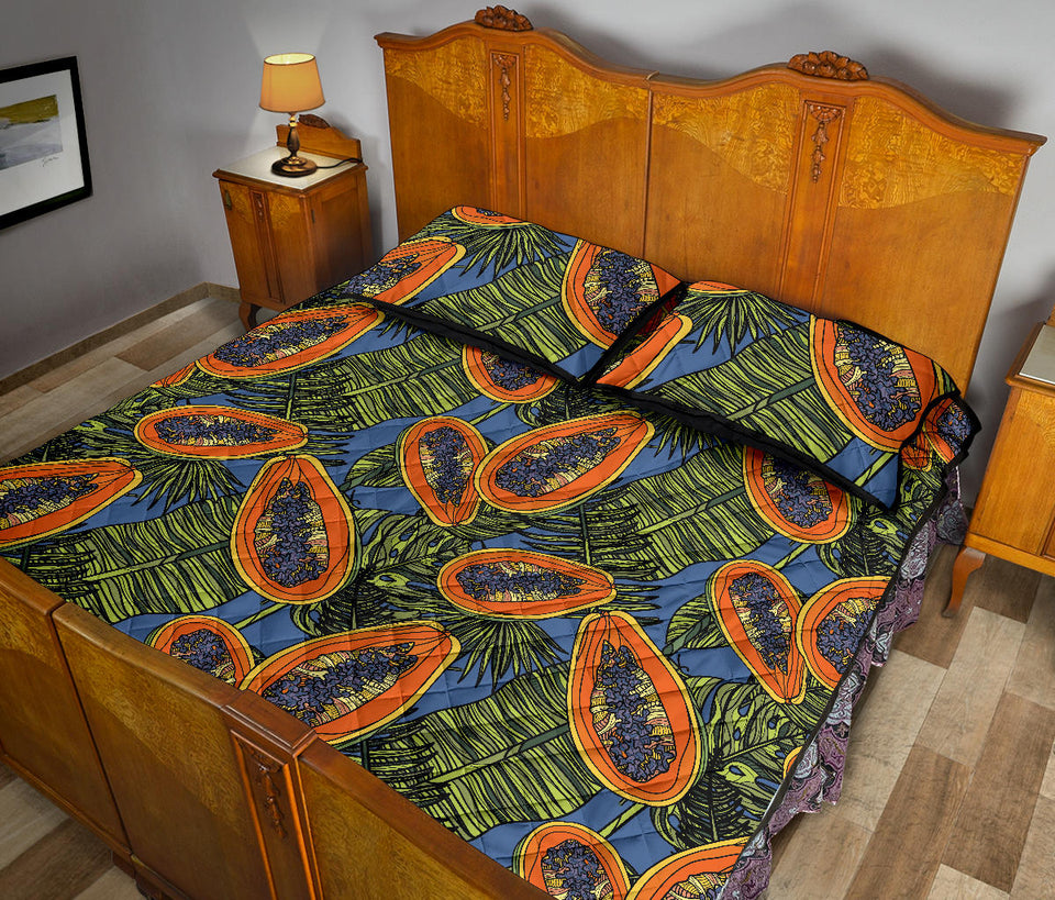 Colorful papaya tropical leaves Quilt Bed Set