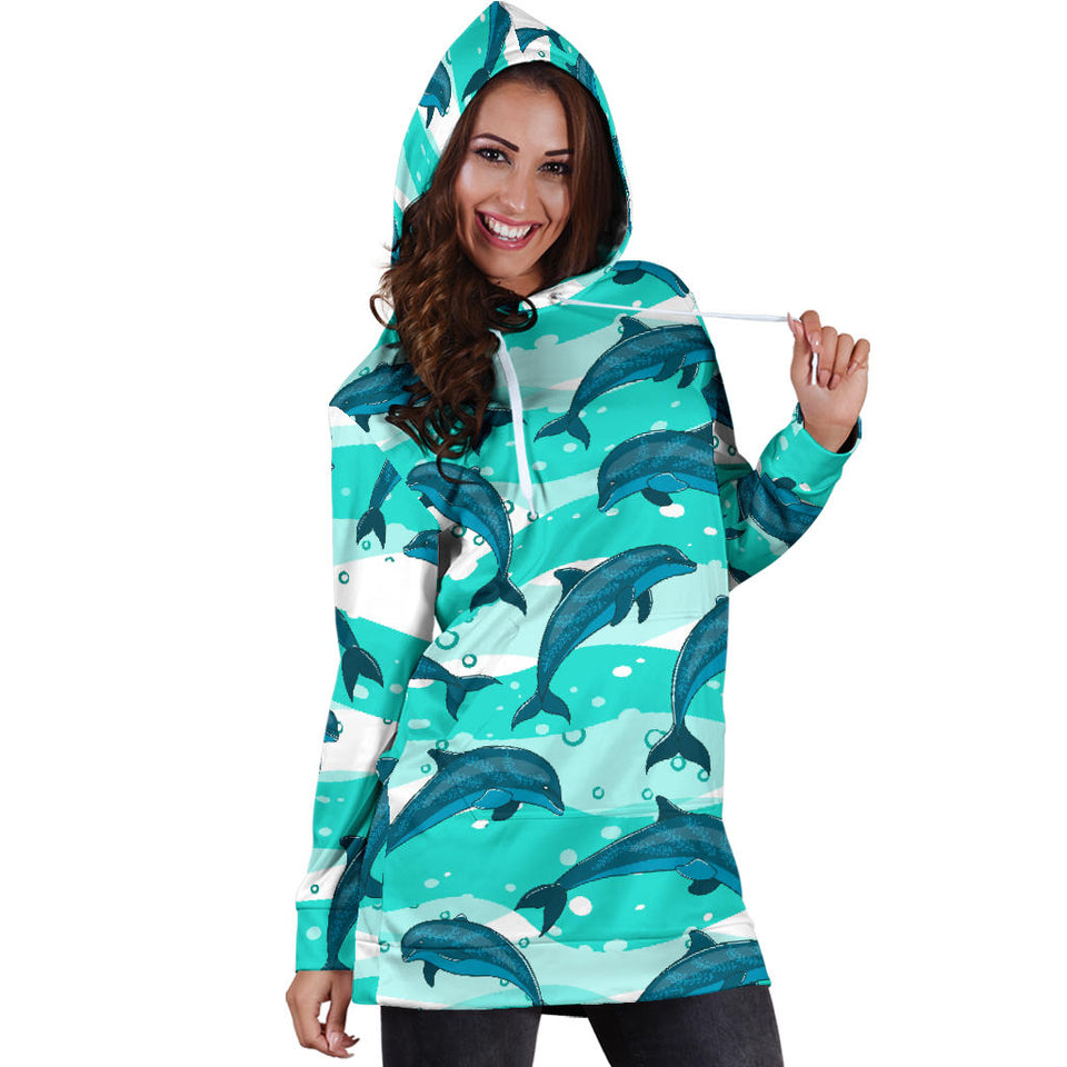 Dolphin Sea Pattern Women'S Hoodie Dress