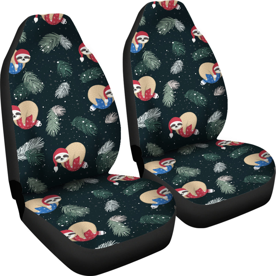 Cute Sloths Sleeping Christmas Ball Santa Hat Pattern  Universal Fit Car Seat Covers