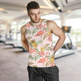 Pink flamingo birds pineapples hibiscus flower pattern Men Tank Top