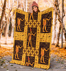 Egypt Hieroglyphics Pattern Print Design 05 Premium Blanket