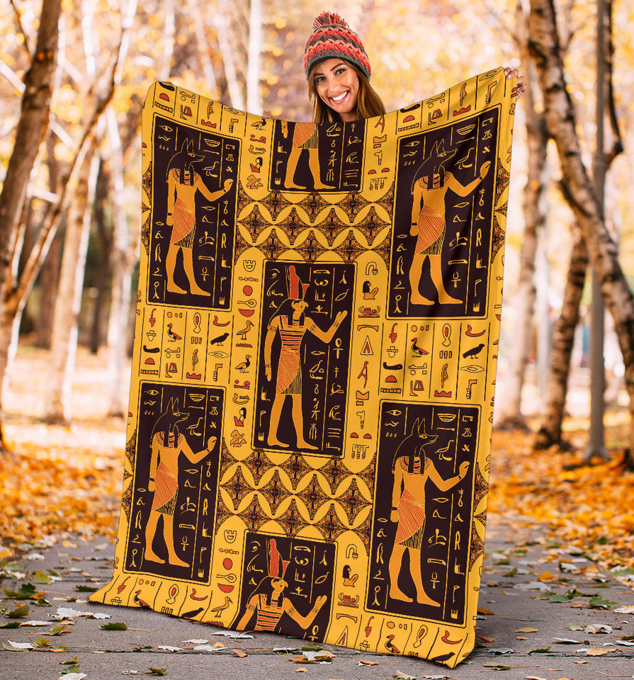 Egypt Hieroglyphics Pattern Print Design 05 Premium Blanket