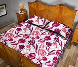 pink sketch tulip pattern Quilt Bed Set