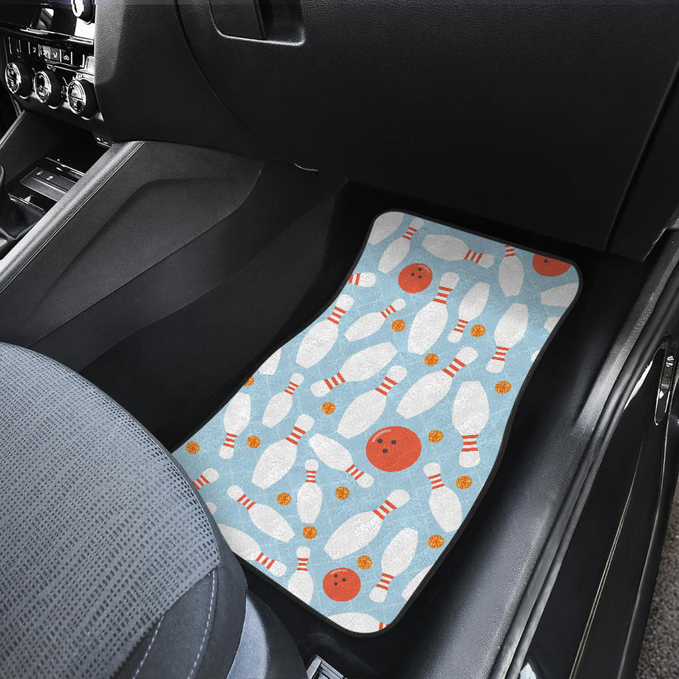 Bowling Ball Bowling Pins Blue Blackground Front And Back Car Mats