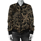 Luxurious Gold Lotus Waterlily Black Background Women'S Bomber Jacket