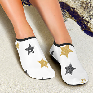 Hand Drawn Gold Black Star Pattern Aqua Shoes