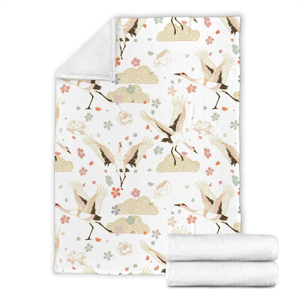 Beautiful Japanese Cranes Pattern Premium Blanket