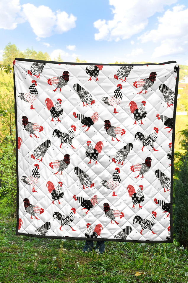 Cool Rooster Chicken Cock Floral Ornament Background Premium Quilt
