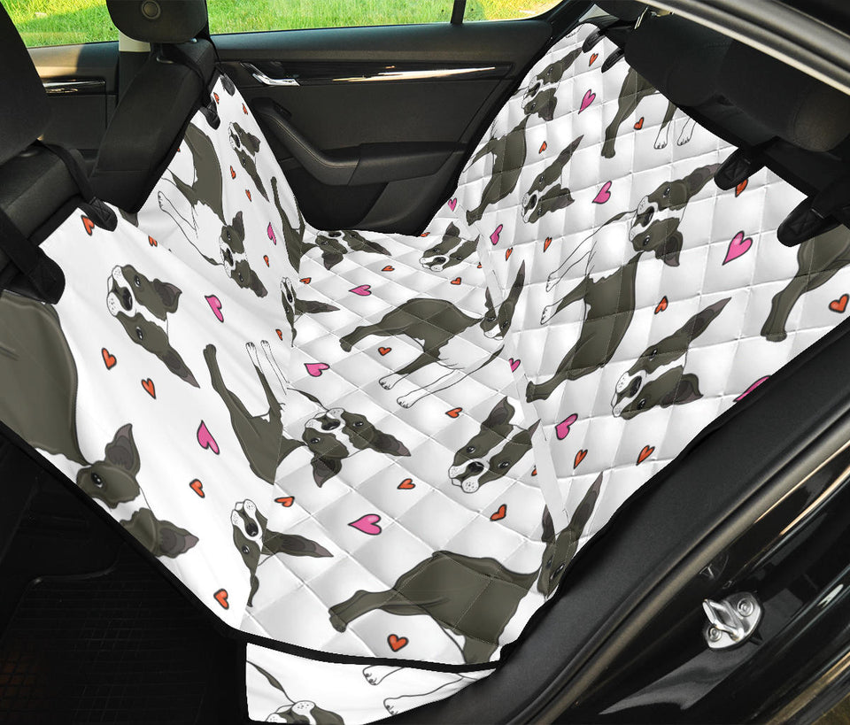 Boston Terrier Dog Hearts Vector Pattern Dog Car Seat Covers