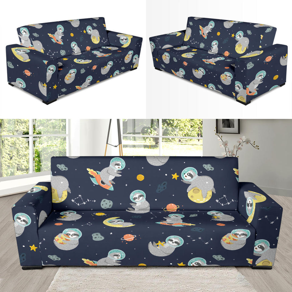Cute Sloth Astronaut Star Planet Rocket Pattern Sofa Slipcover