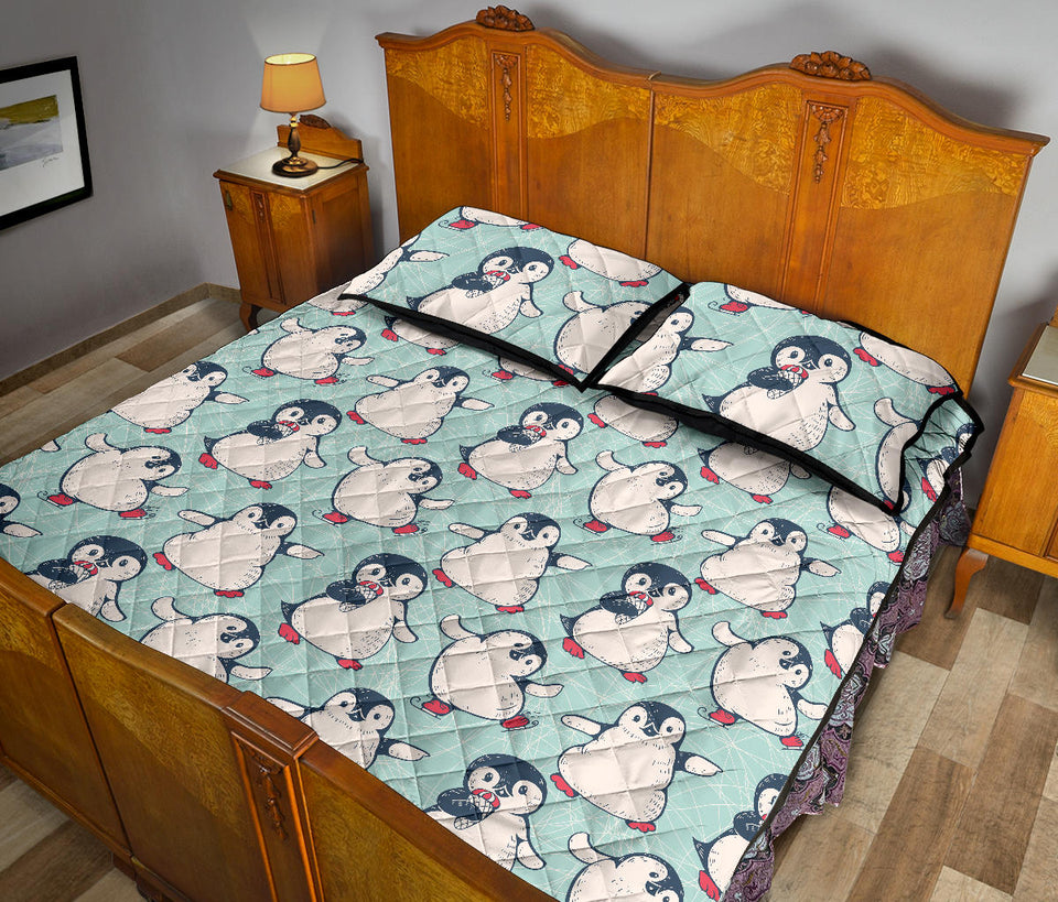 Cute Penguin pattern Quilt Bed Set