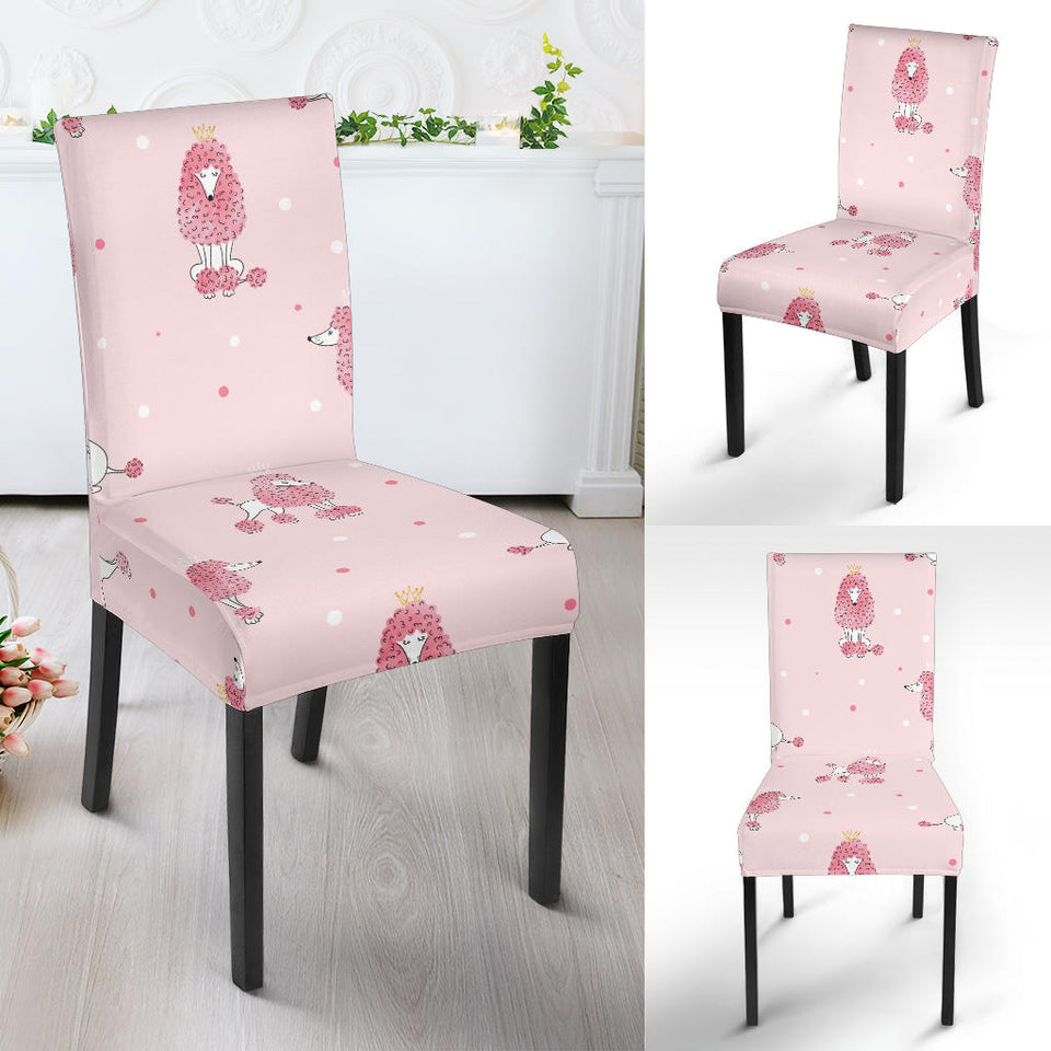 Poodle Dog Pink Color Theme Dining Chair Slipcover